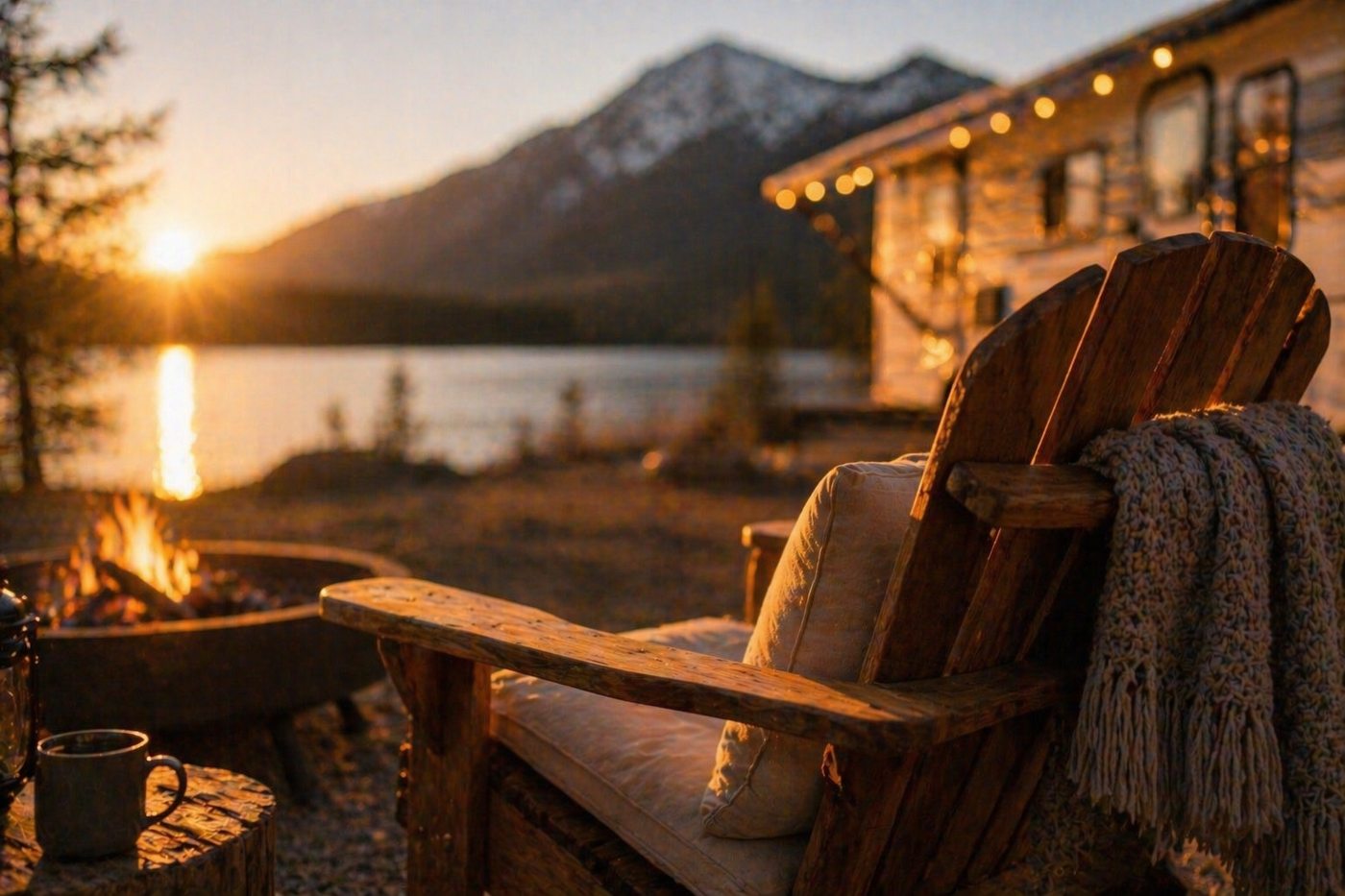 Adirondack chair positioned for sunset views